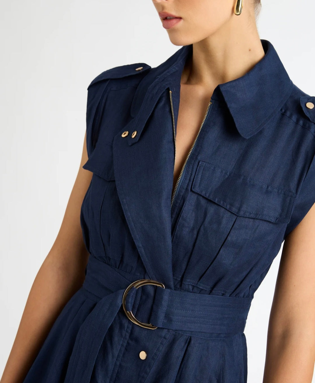 Blue Linen Midi Dress (syncee)-1