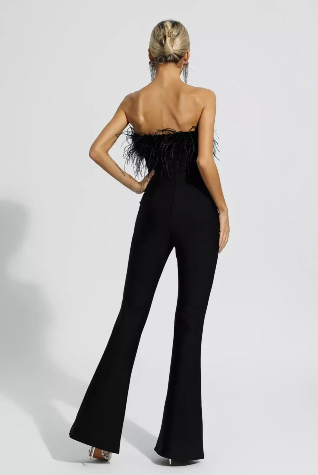 Black Jumpsuit with Ostrich Feathers | Tube Jumpsuit | Feather Jumpsuit | Summer Clothing-1