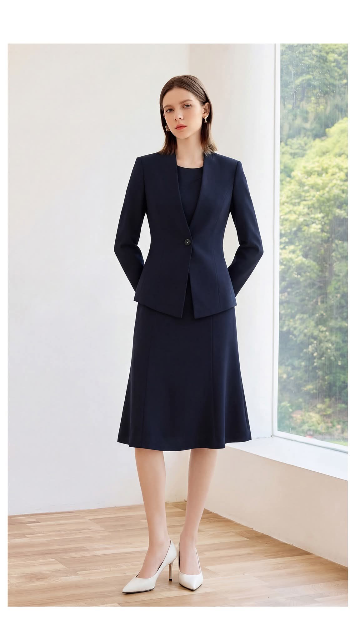 The Fit-and-Flare Dress Suit - Navy-2