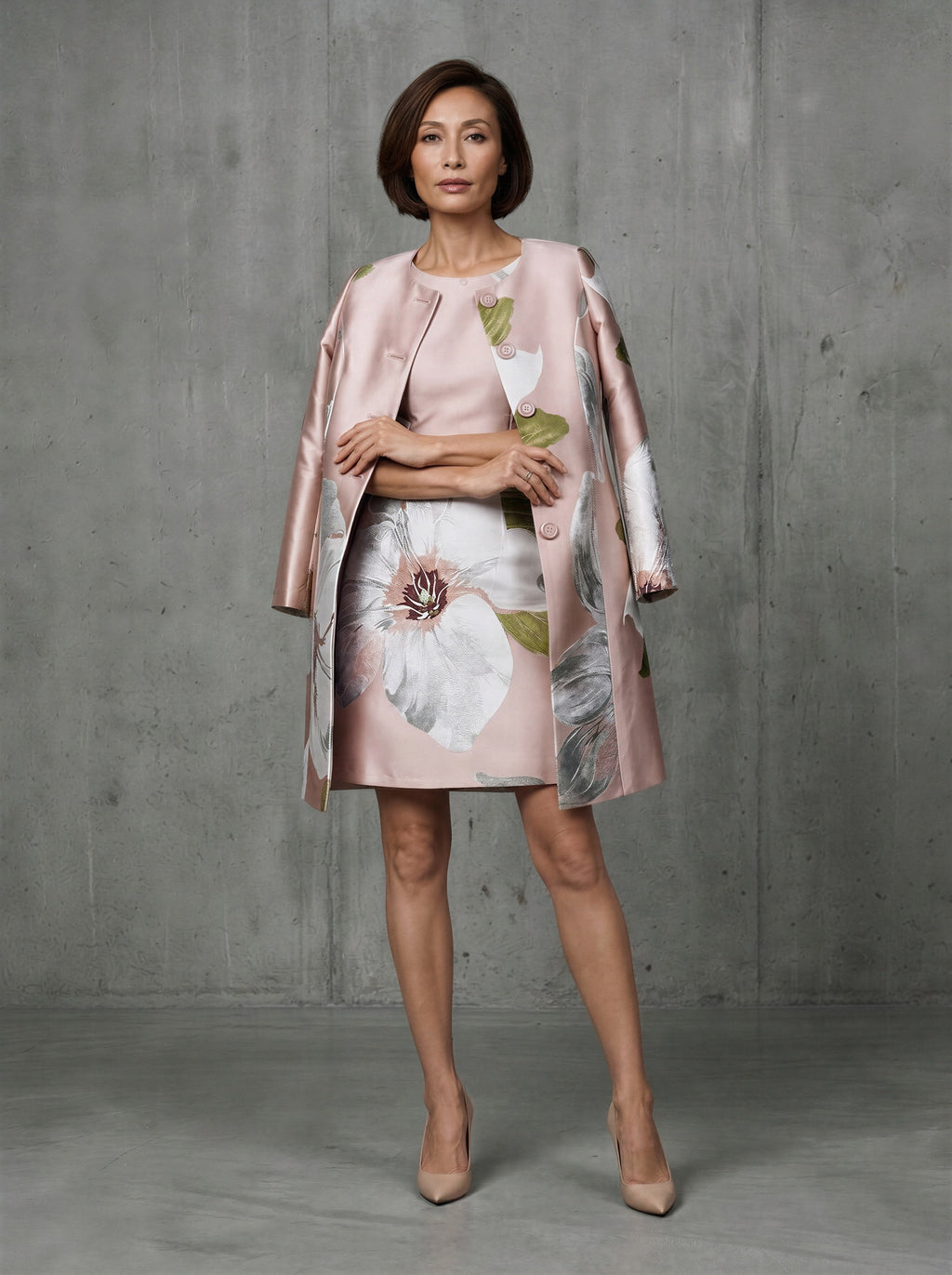 The Dusty Pink Floral Brocade Mum Dress Suit-0