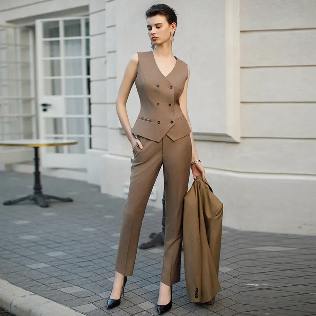 The coffee brown 3-piece midi pantsuit (UK size 12)-3
