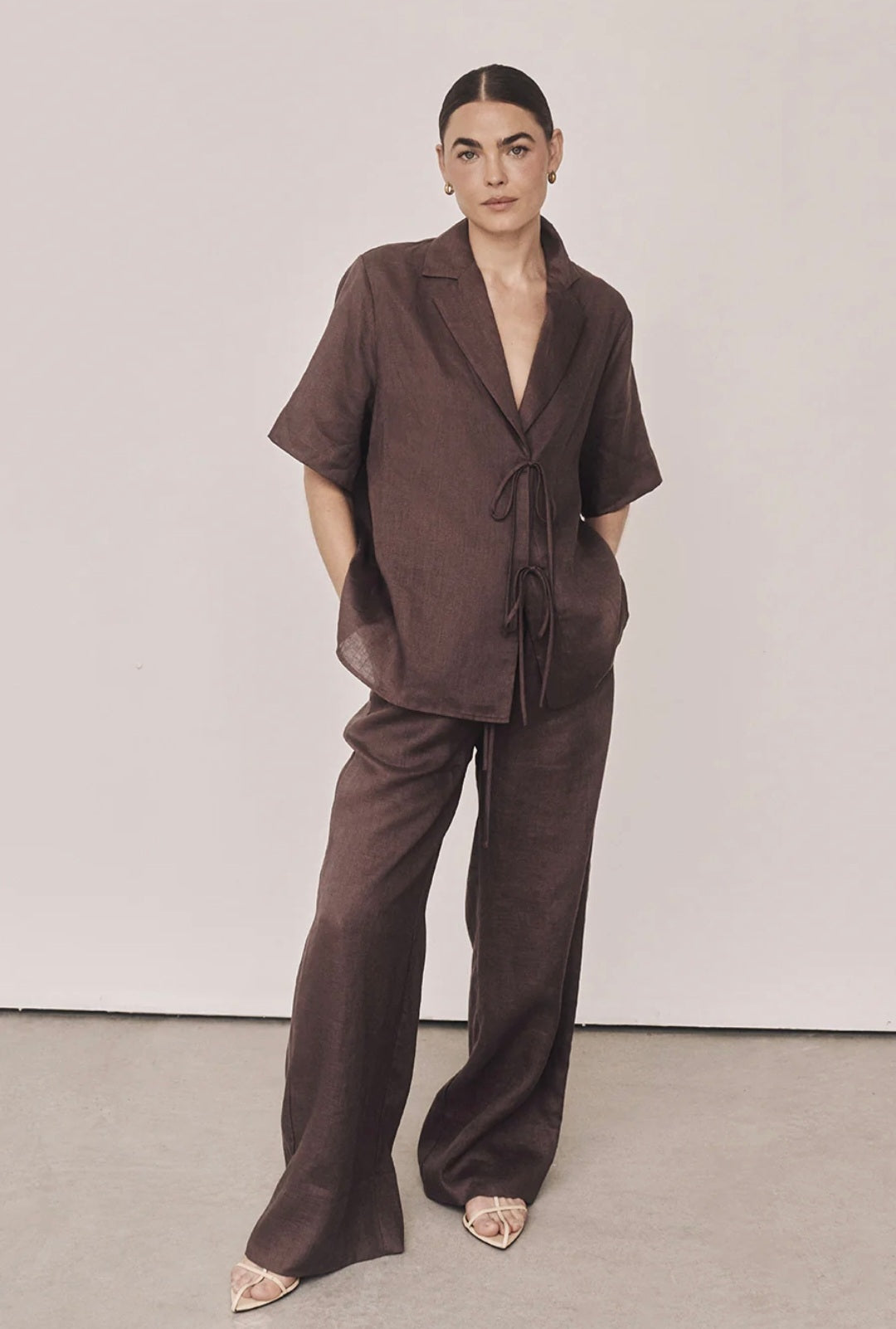 Brown Linen Co ord set-0