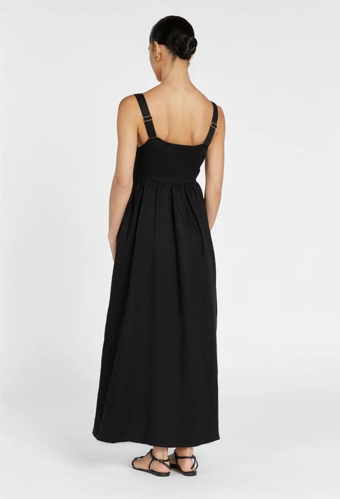 Black Linen Dress with Straps (syncee)-3