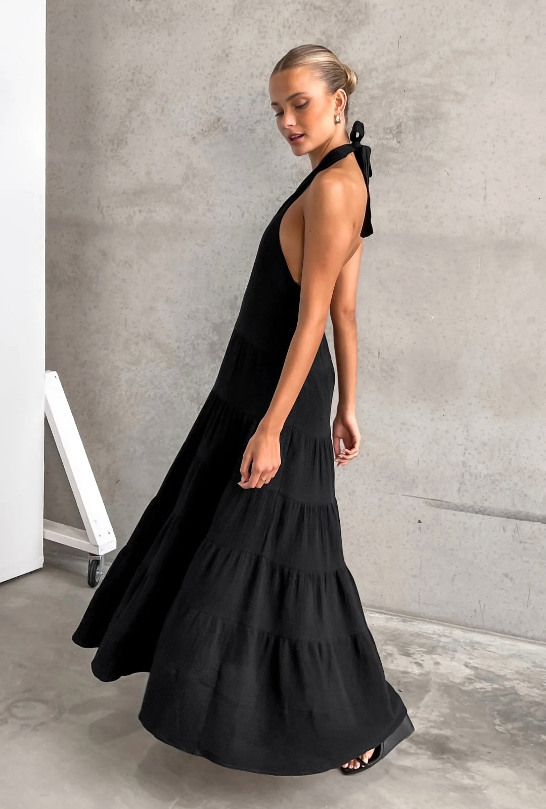 Black Cotton Flair Dress-3