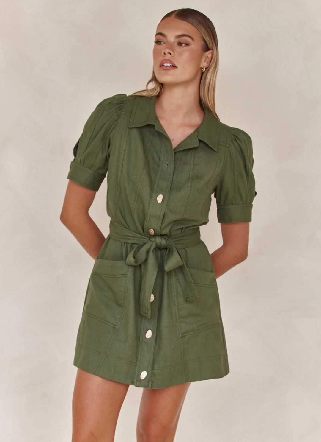 Shirt Style Linen Dress with Tie-Ups-2