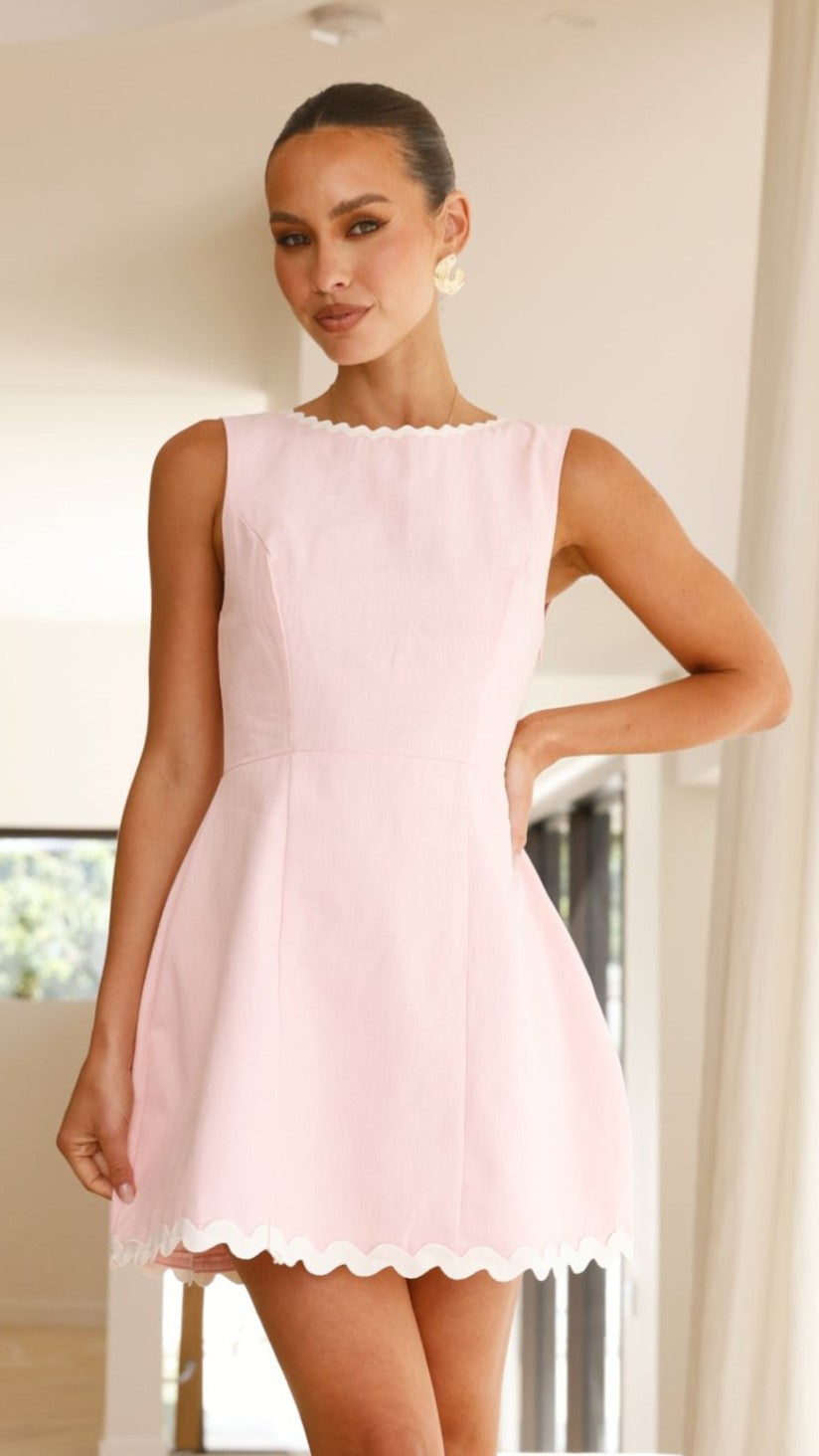 Ischia Linen Mini Dress with Ric Rac Lace (syncee)-0
