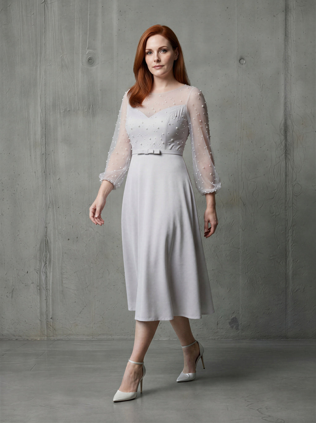 The pearl-embellished ball sleeves mum dress-1