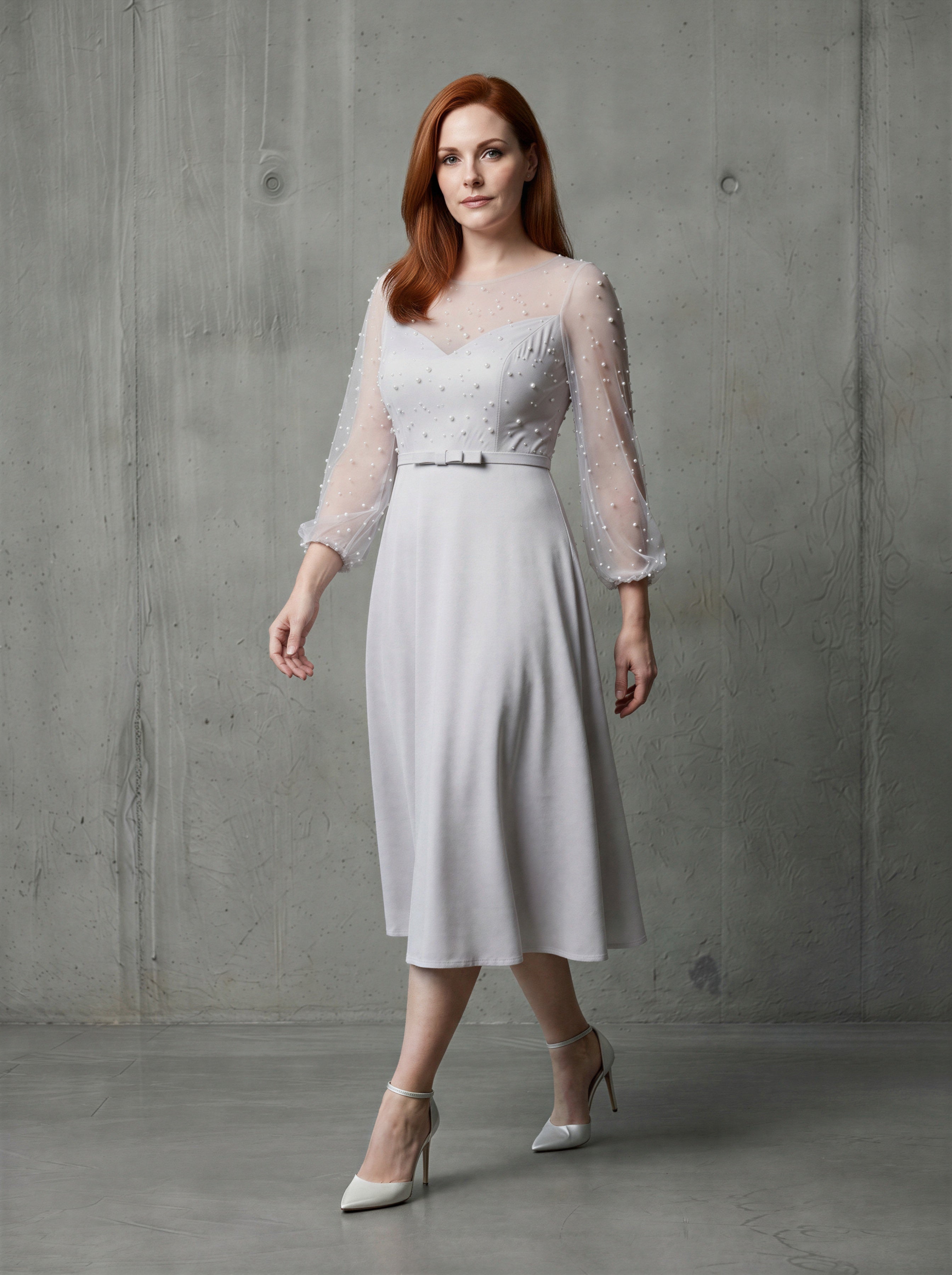 The pearl-embellished ball sleeves mum dress-1