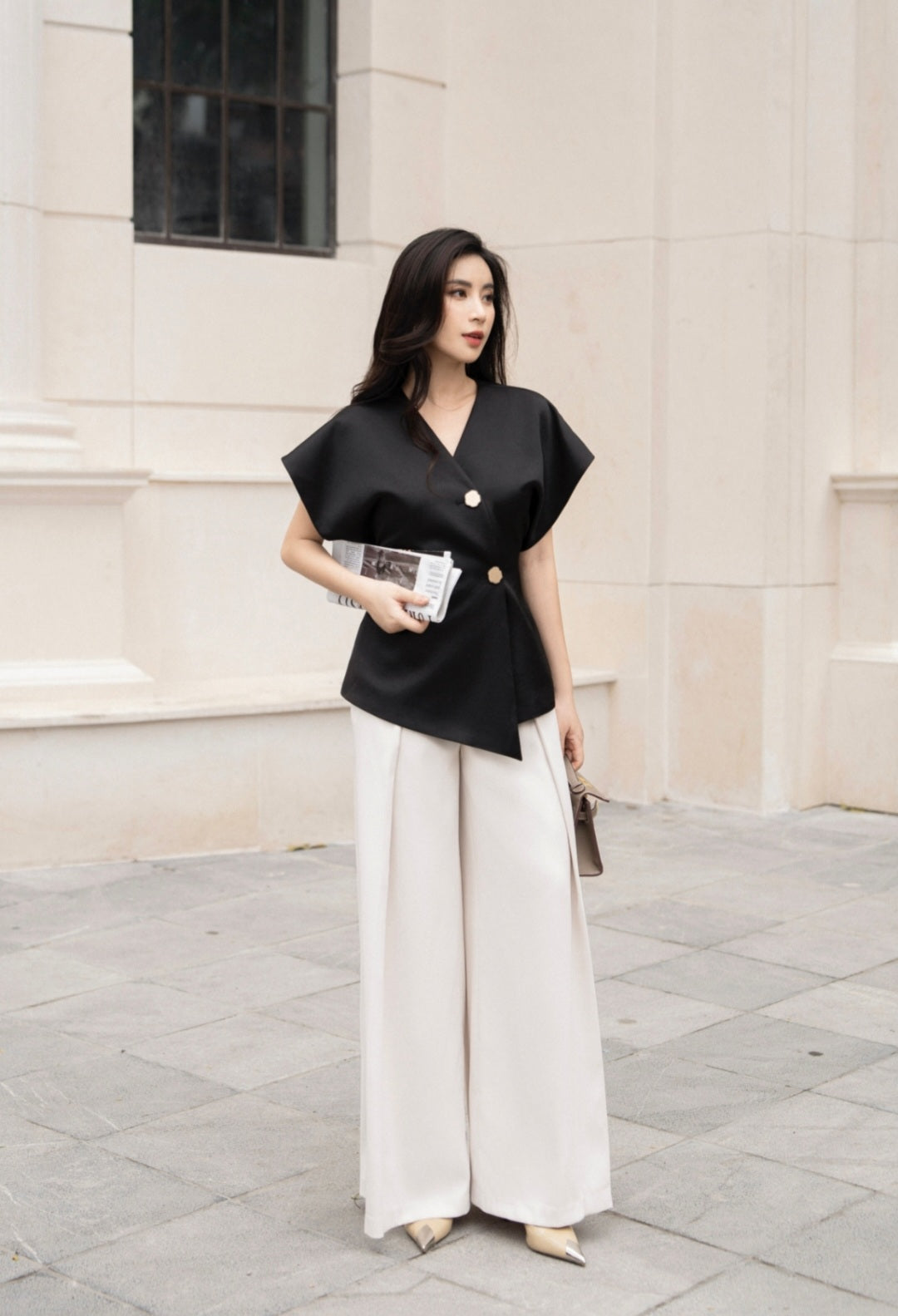 Asymmetrical Black Shirt with Wrap Style-2