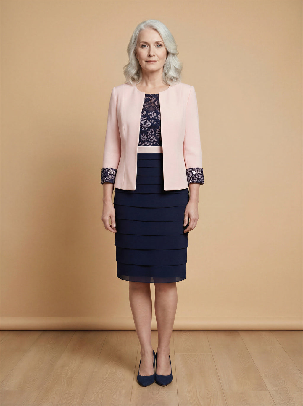 The navy-pink 2-piece formal mum dress suit-0