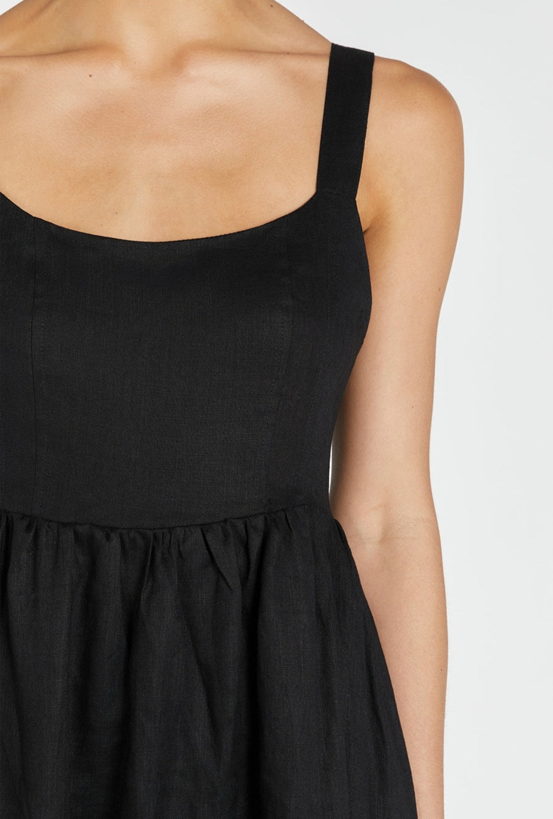 Black Linen Dress with Straps (syncee)-4