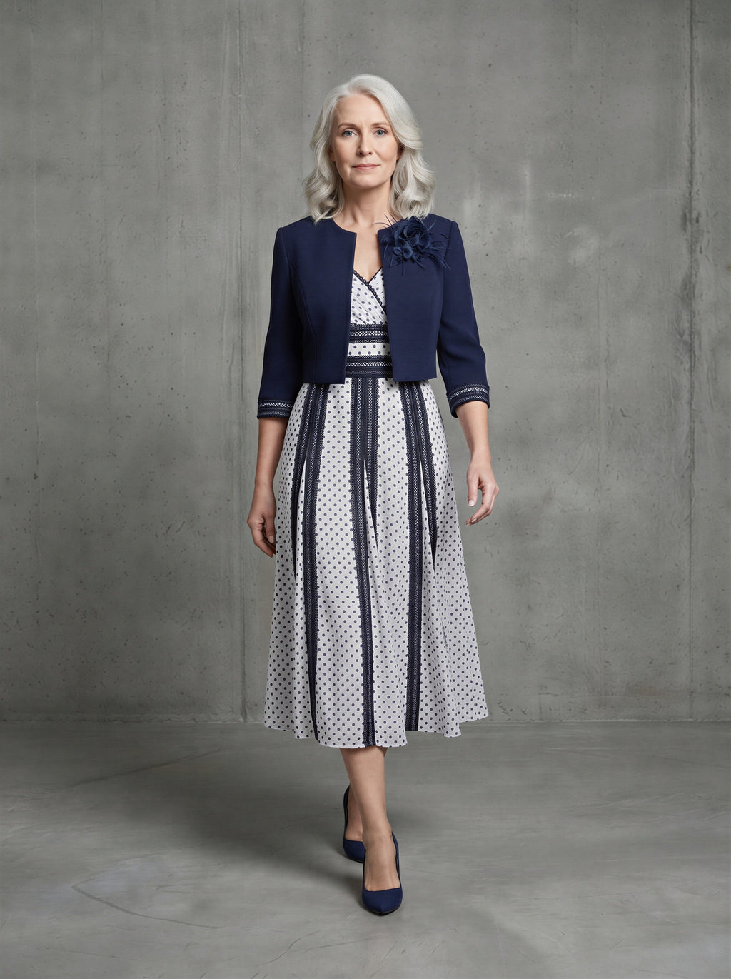 Hand-Made Navy Blue 2-Piece A-line Mother of the Bride Dress with Bolero-1