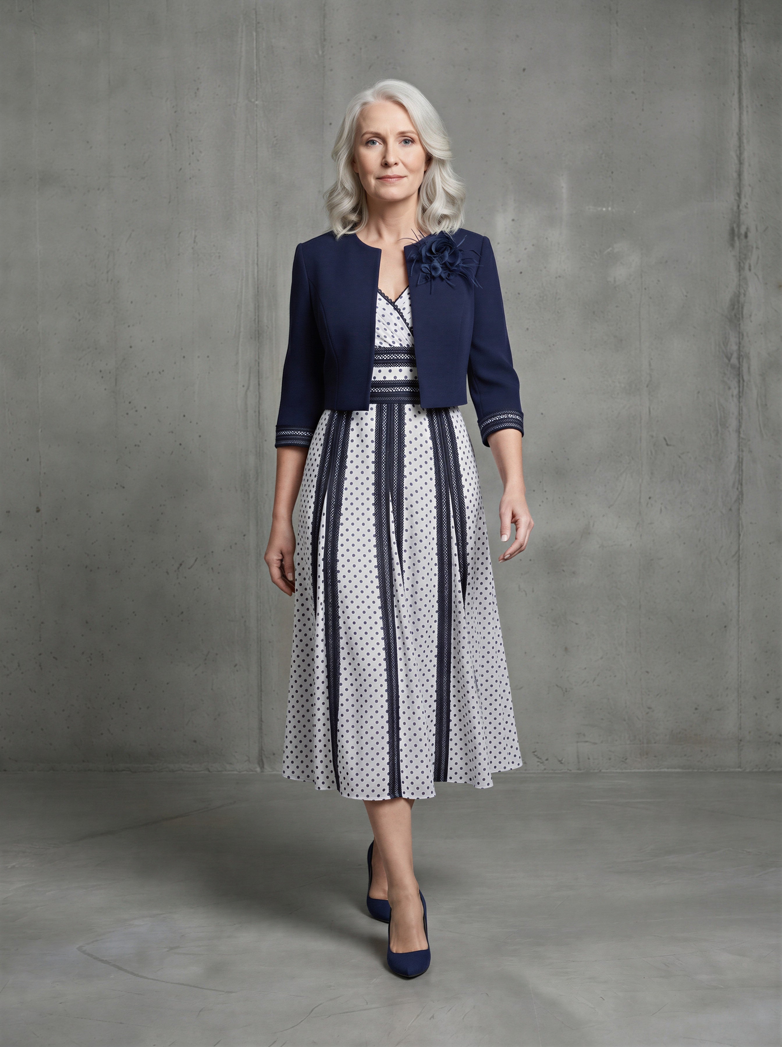 Hand-Made Navy Blue 2-Piece A-line Mother of the Bride Dress with Bolero-1