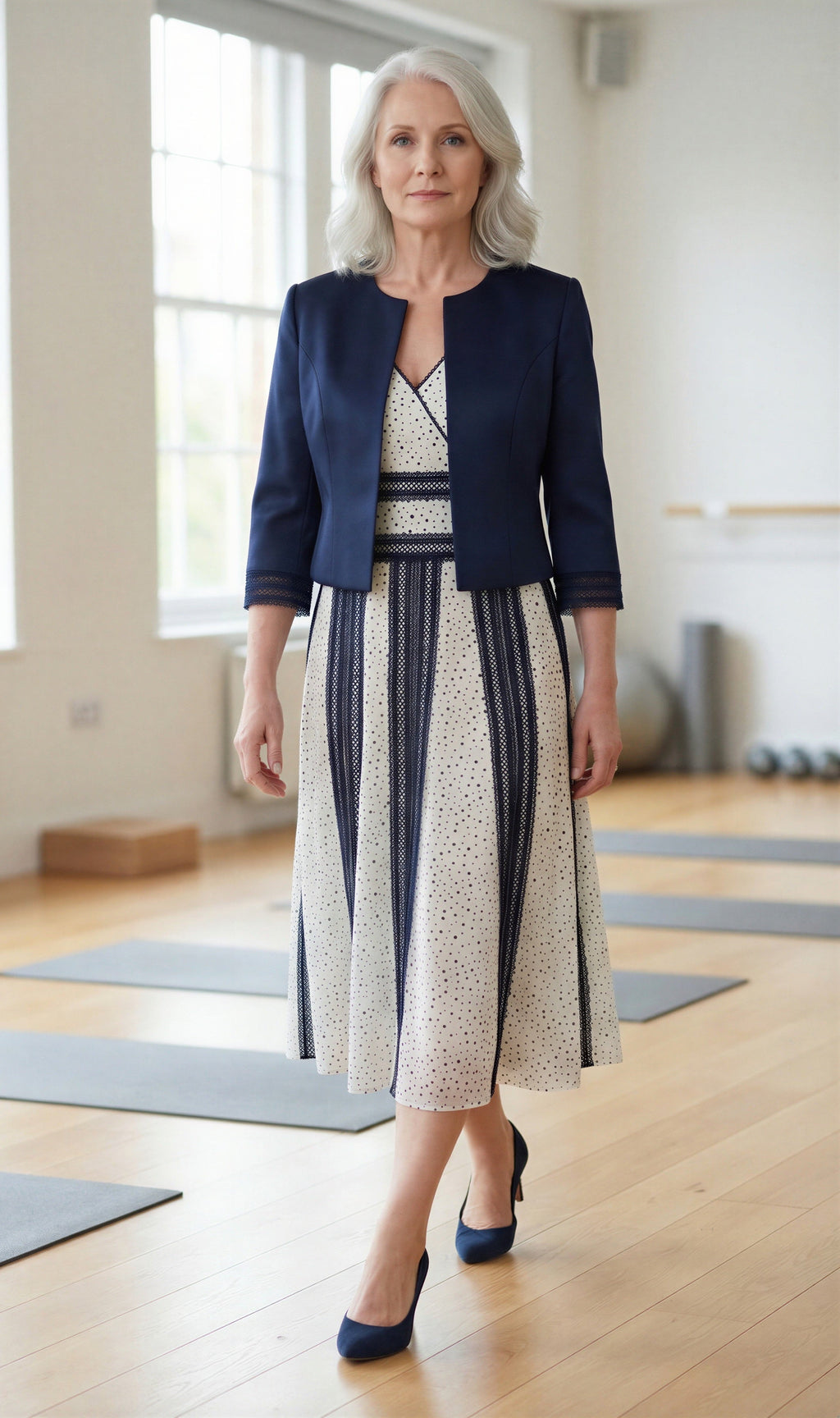 Hand-Made Navy Blue 2-Piece A-line Mother of the Bride Dress with Bolero-2
