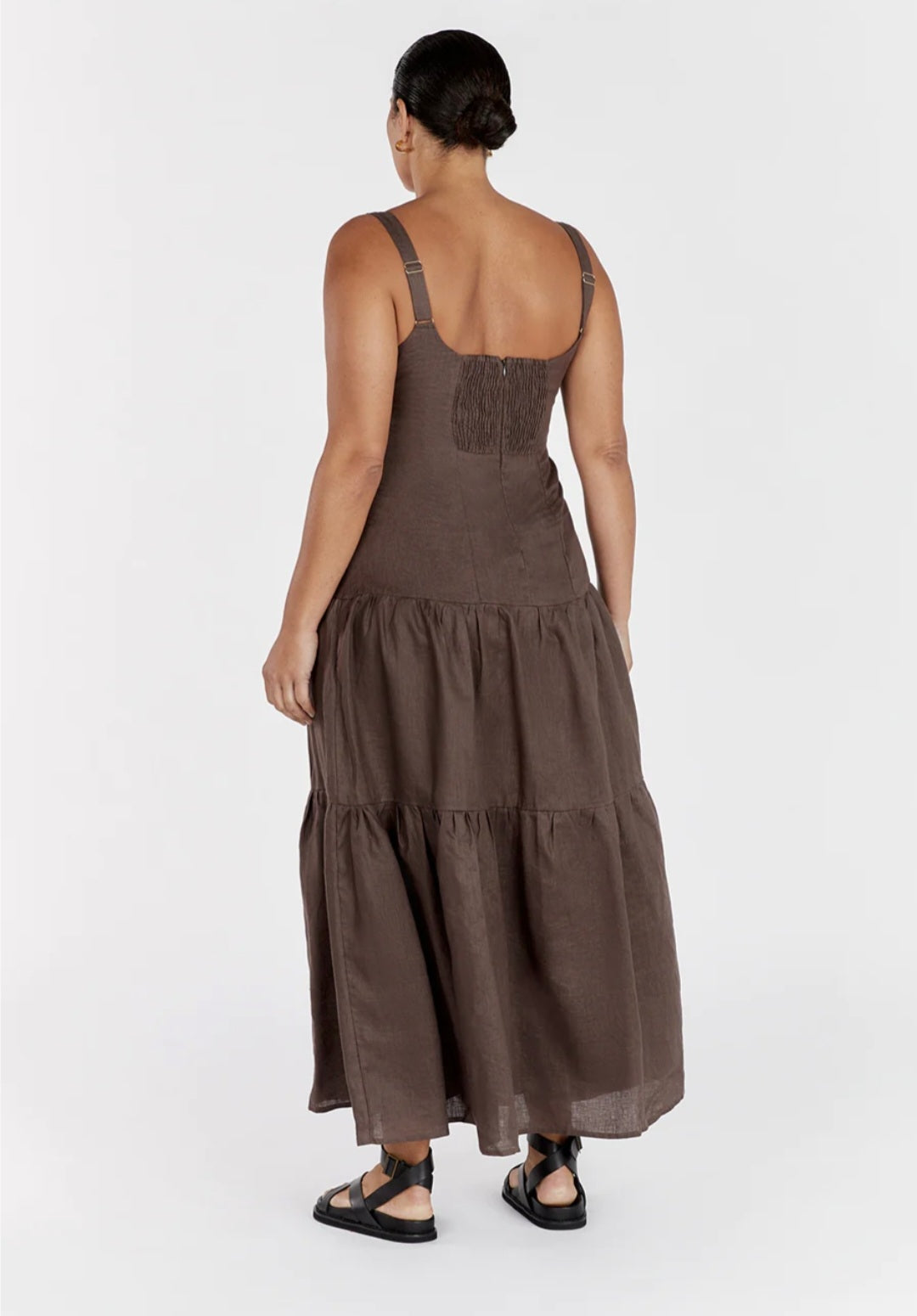 Brown Linen Tiered Dress (syncee)-2