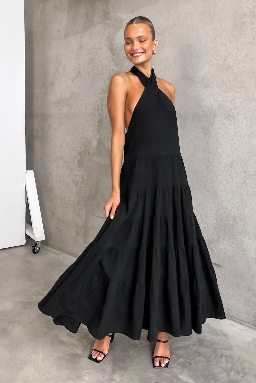 Black Cotton Flair Dress-4