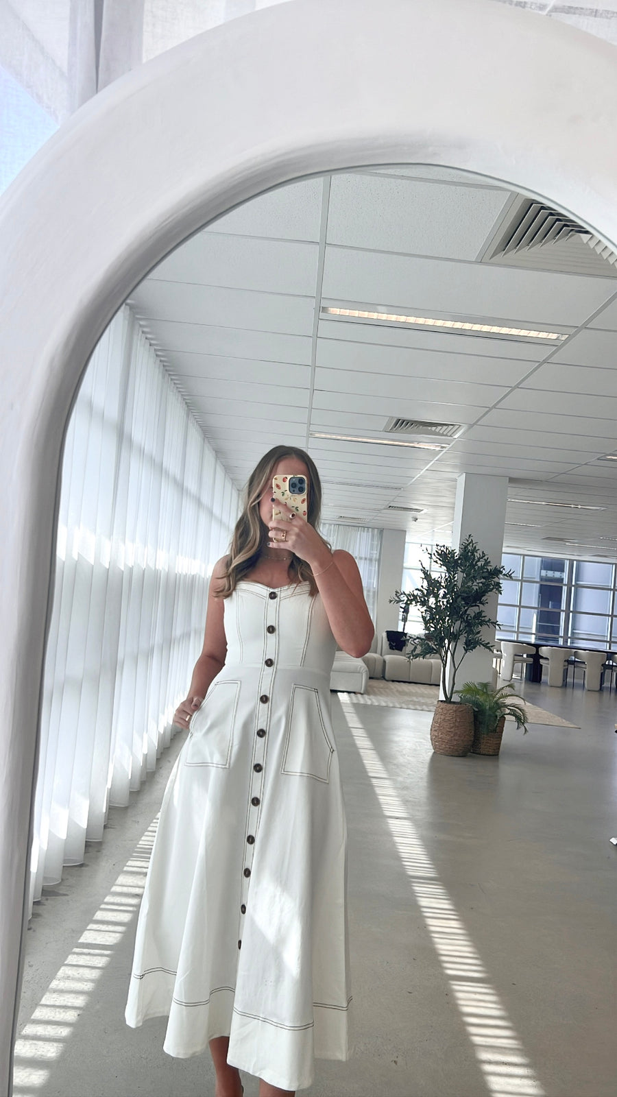 White Denim Buttoned Down Dress-0