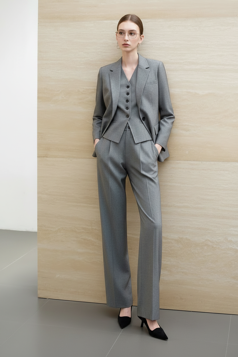 Modern 3-Piece Power Suit in Medium Grey-1
