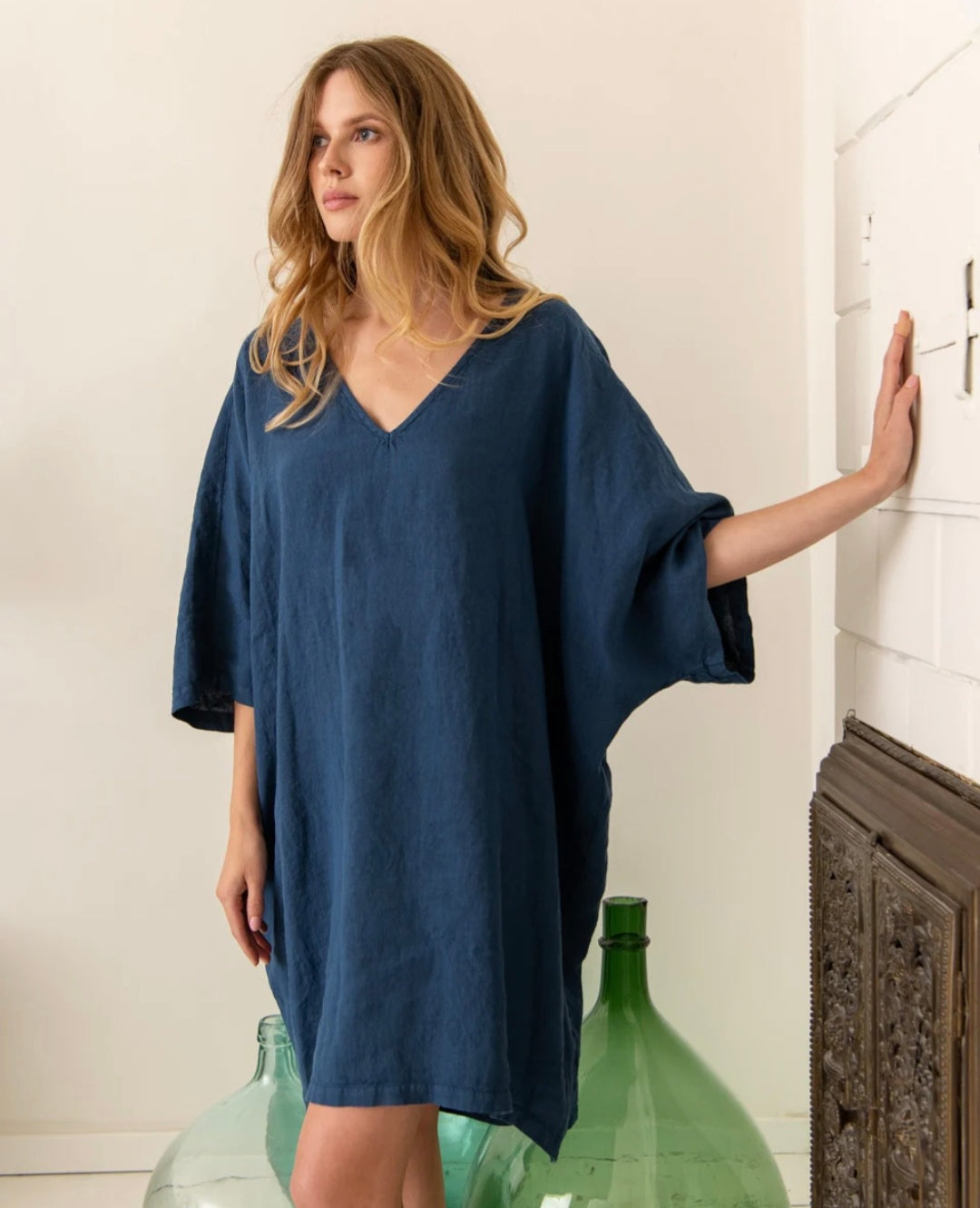 Blue Linen Kaftan Dress-4