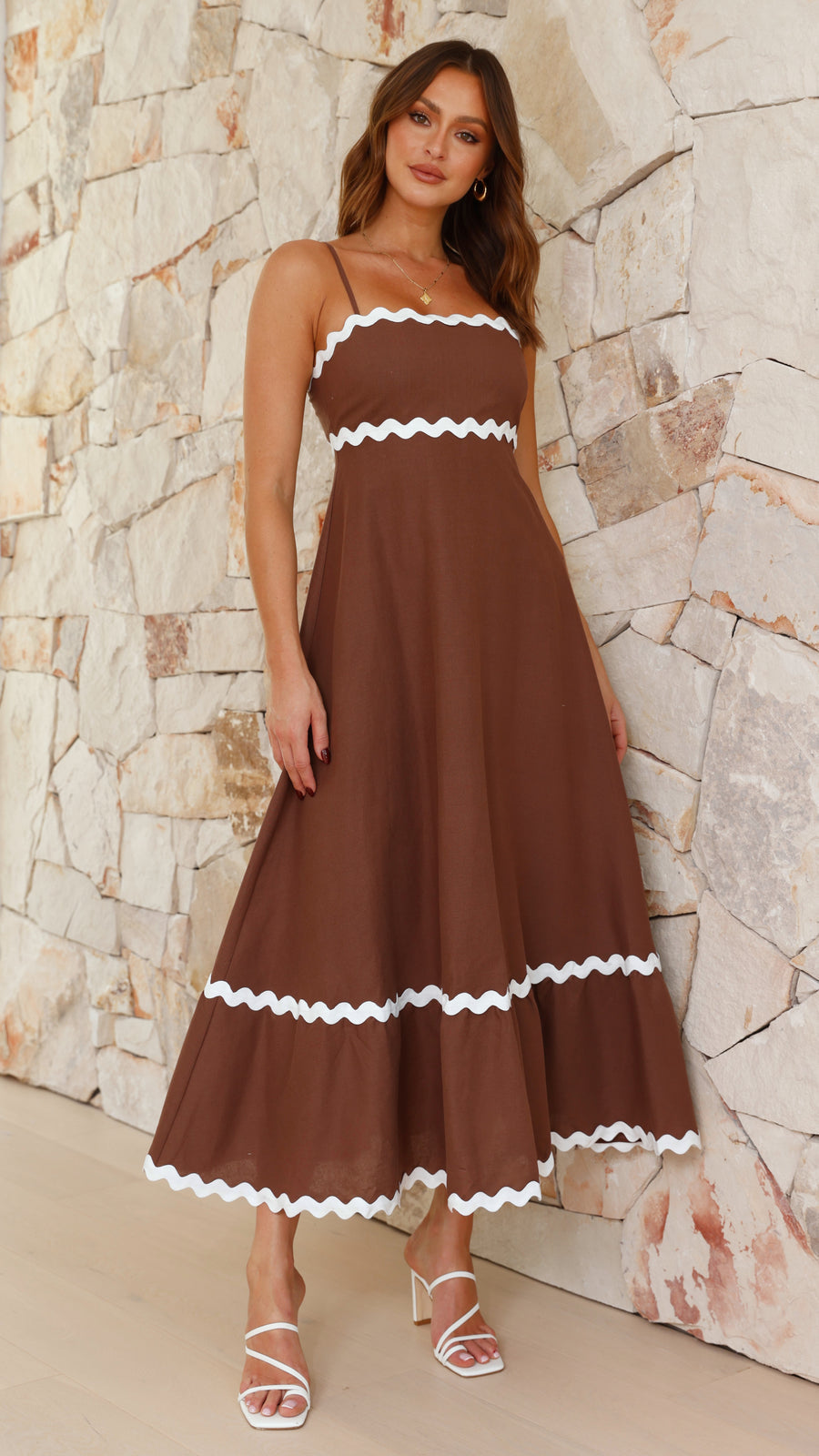 Camel Brown Linen Dress with Ric Rac Lace-4