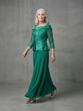 Green delicate-weave mom swing skirt suit-0