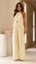 Midnight Drape Halter Top in Butter Yellow Crepe with Trousers-0