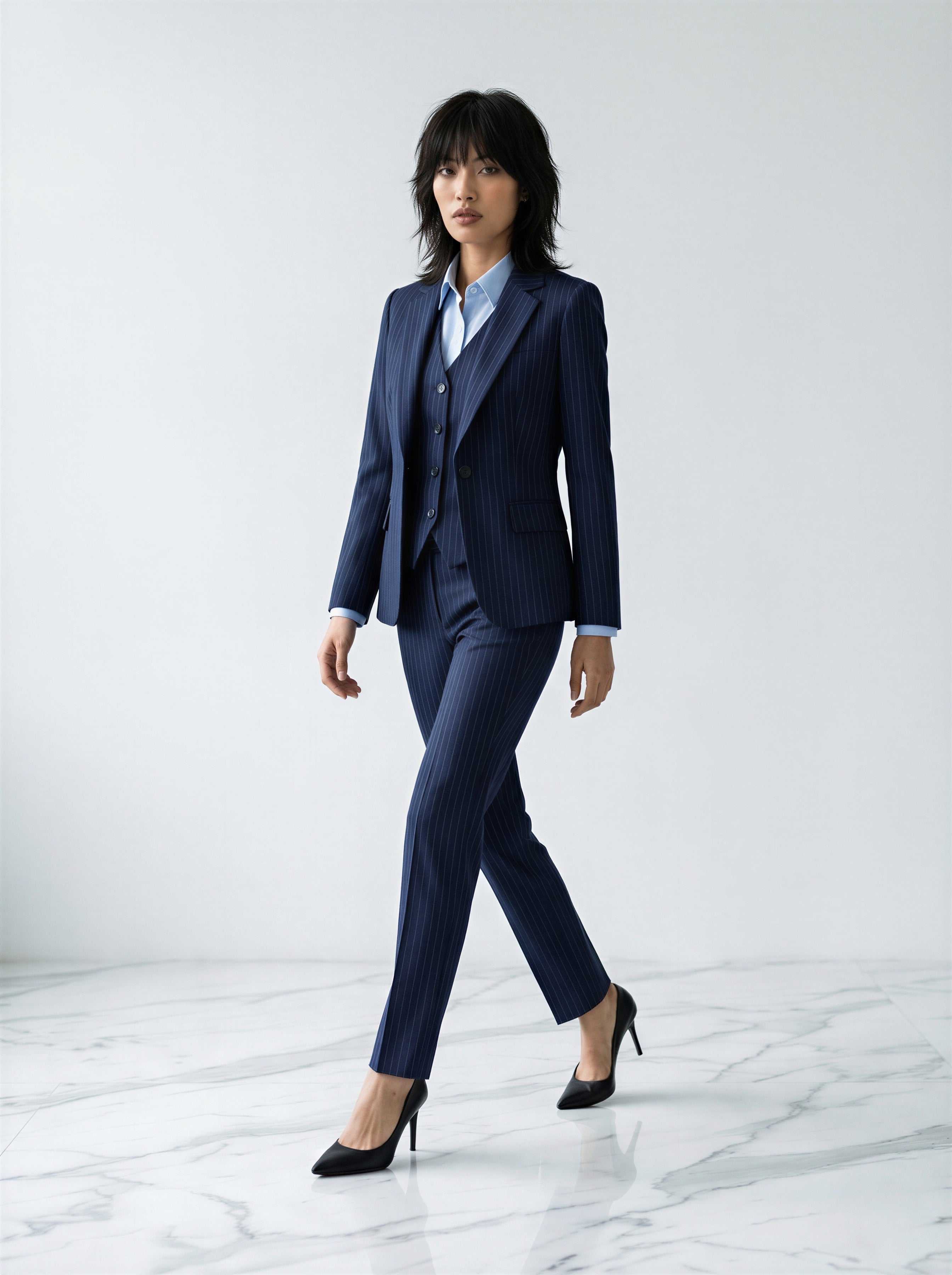 Navy blue stripped 3-piece pants suits (UK size 12)-0
