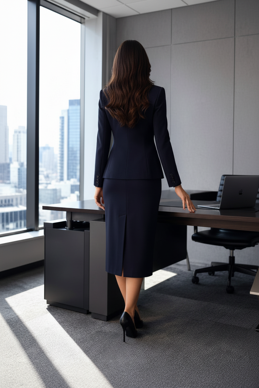 The double breasted navy skirt suit-2
