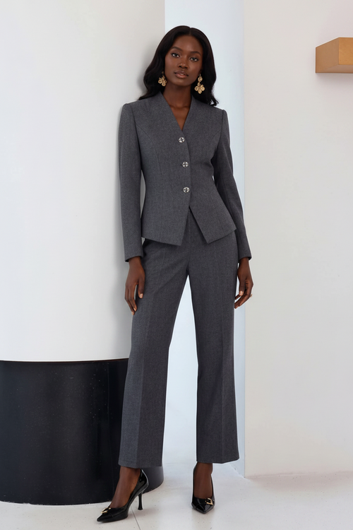 Charcaol grey collarless pantsuit-1