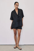 Black Linen Top with Tie-Ups-0