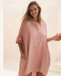 Peach Linen Asymmetric Dress-0