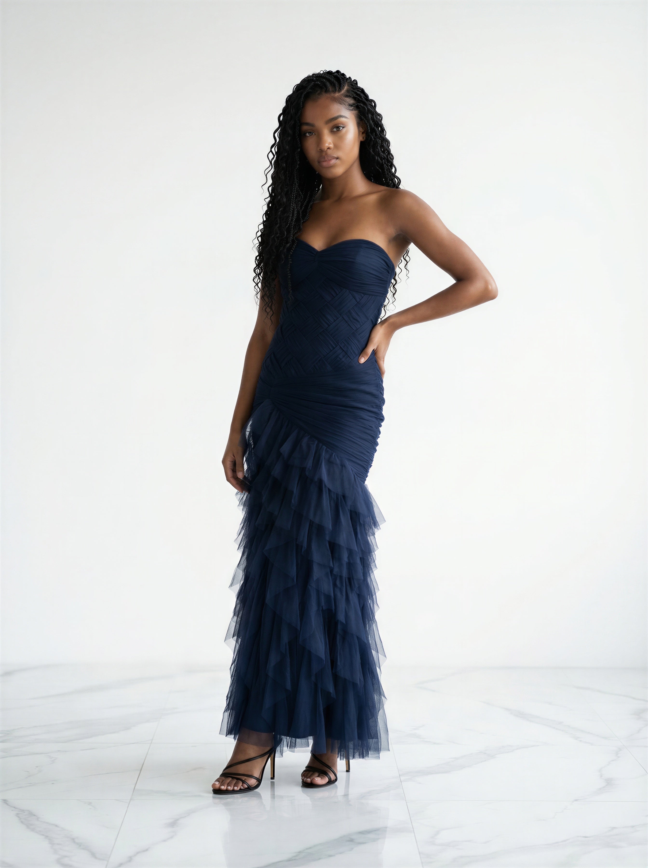 The delicate ruched tulle party and bridal dress-0