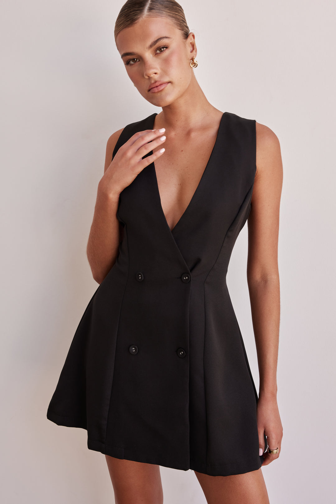 Double Breasted Mini Black Dress-4