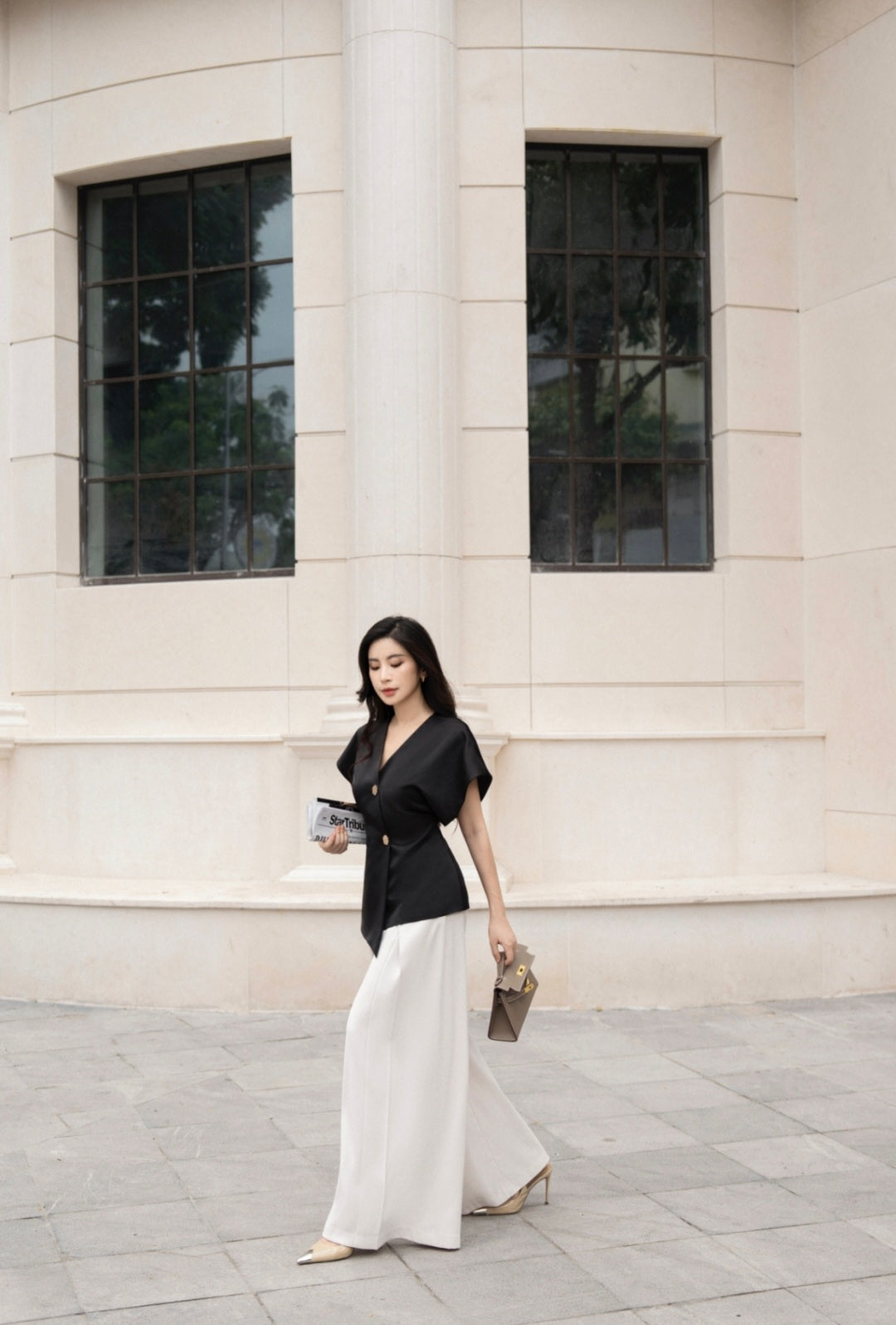 Asymmetrical Black Shirt with Wrap Style-3