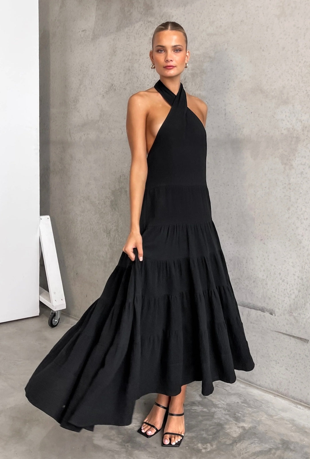 Black Cotton Flair Dress-2