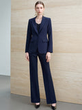 Modern Navy Power Suit with Wide-Leg Trousers-0