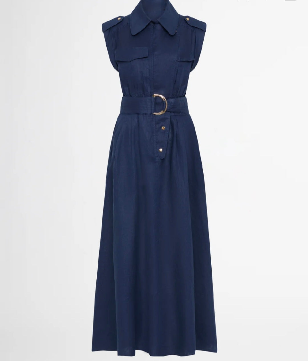 Blue Linen Midi Dress (syncee)-4