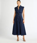 Blue Linen Midi Dress (syncee)-0