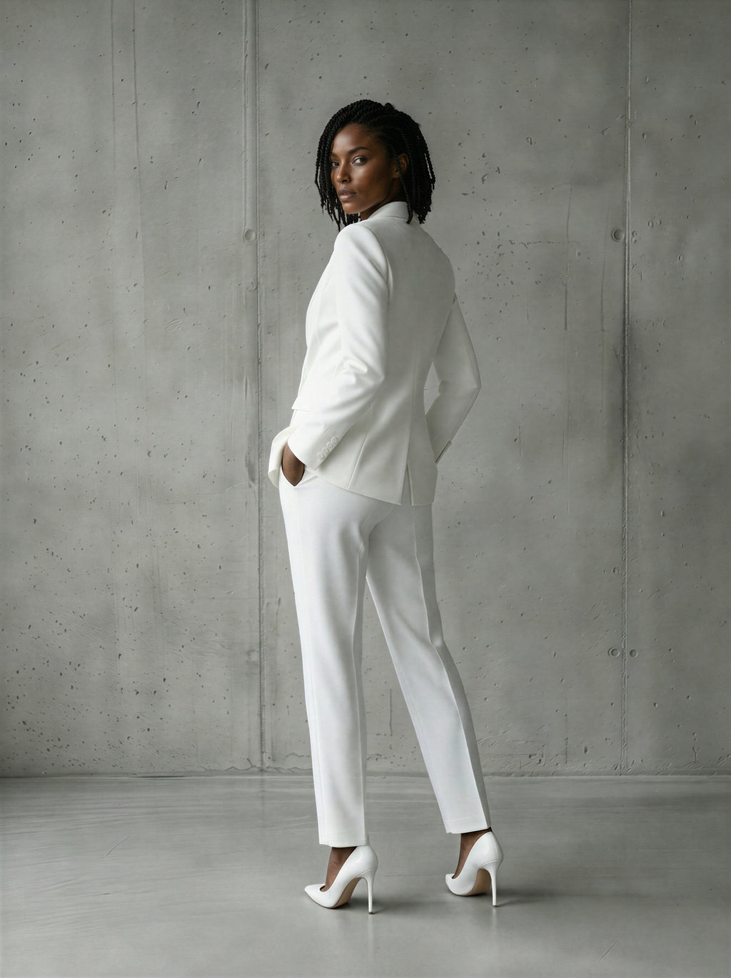 White double breasted shawl lapel pants suit (UK size 16)-1