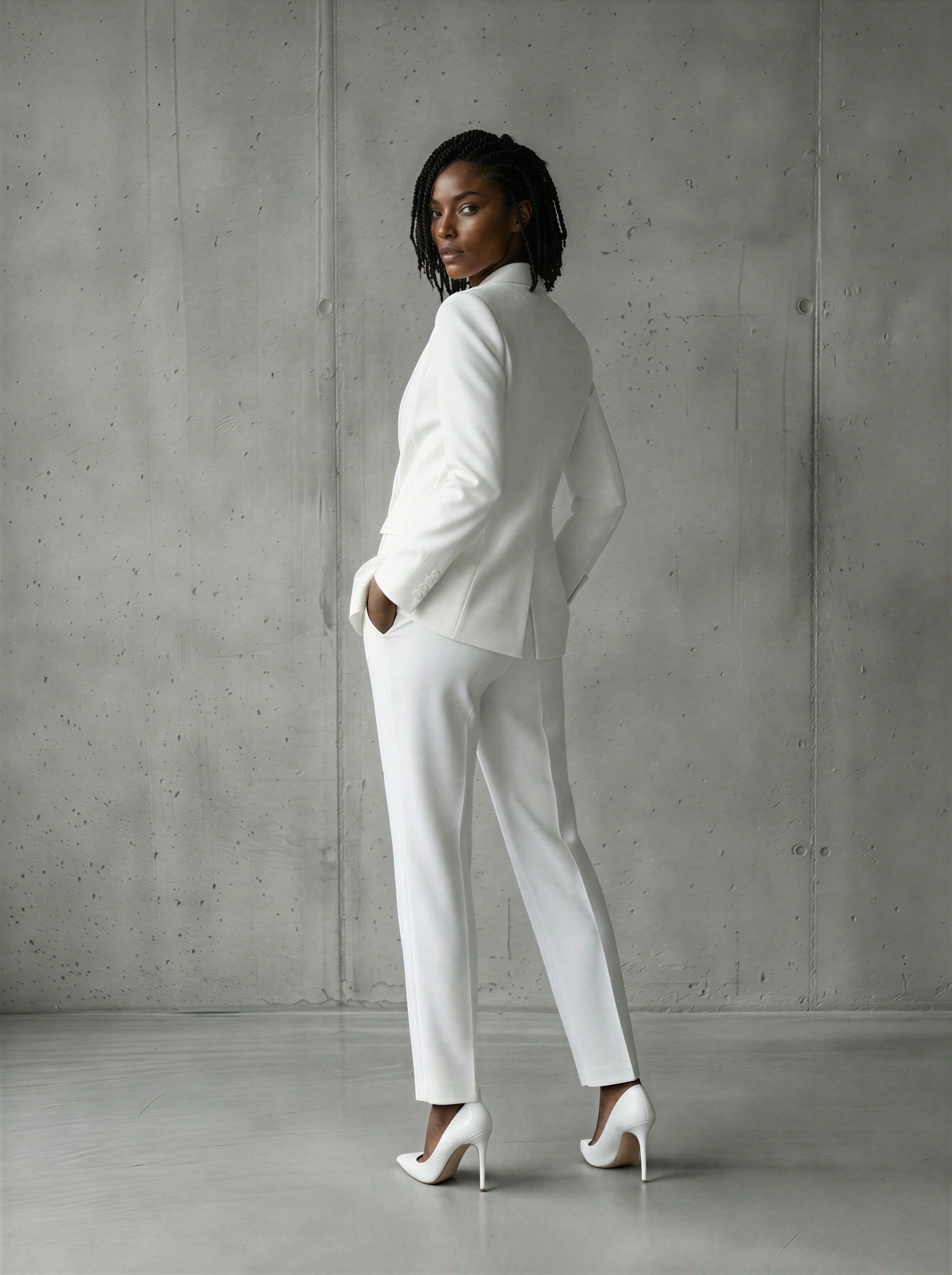 White double breasted shawl lapel pants suit (UK size 16)-1