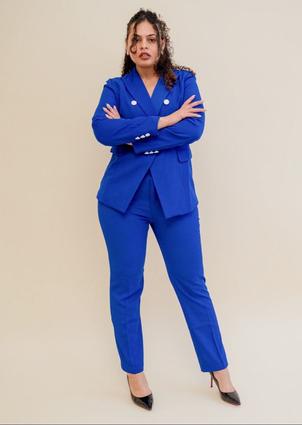 The royal-contrast double breasted pantsuit (UK size 12)-0