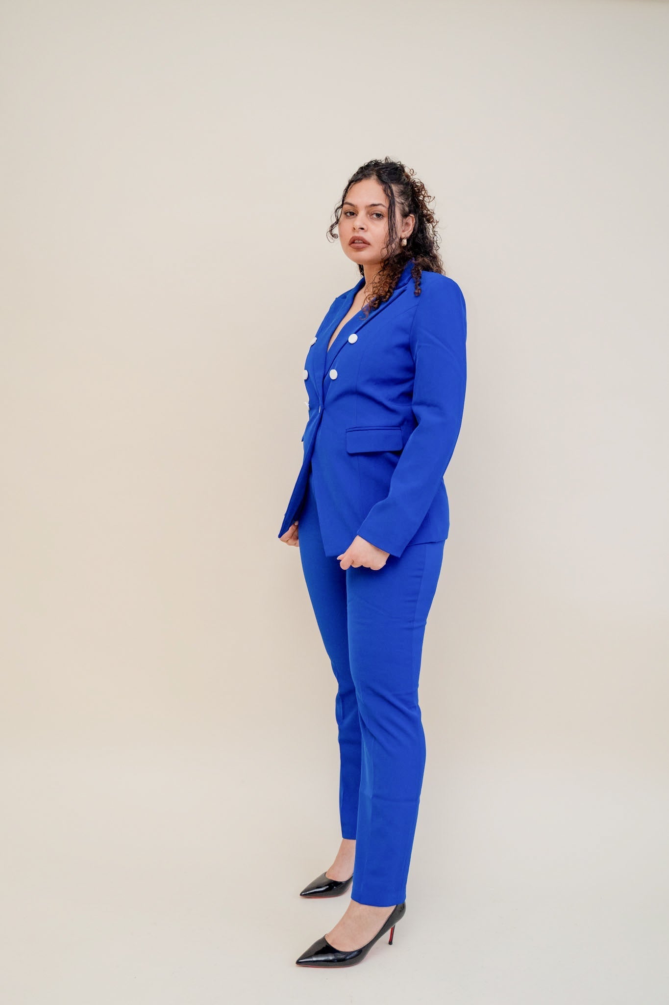 The royal-contrast double breasted pantsuit (UK size 12)-4
