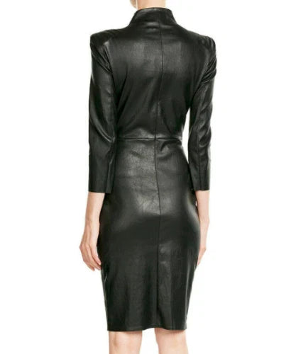 Women’s Slim Fit Short Black Leather Dress-1