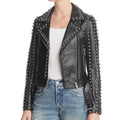 Women’s Silver Studded Punk Fashion Leather Jacket-0