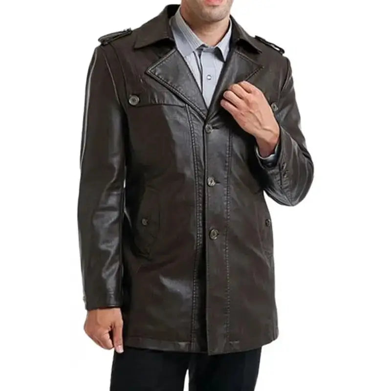 Men’s Black Motorcycle Leather Coat-0