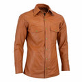 Men’s Slim Fit Tan Brown Leather Shirt-0