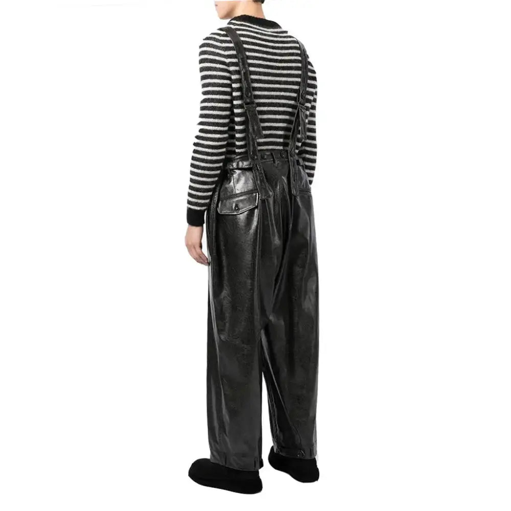 Men’s Black Leather Dungaree Jumpsuit-1