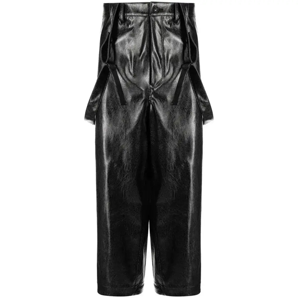 Men’s Black Leather Dungaree Jumpsuit-2