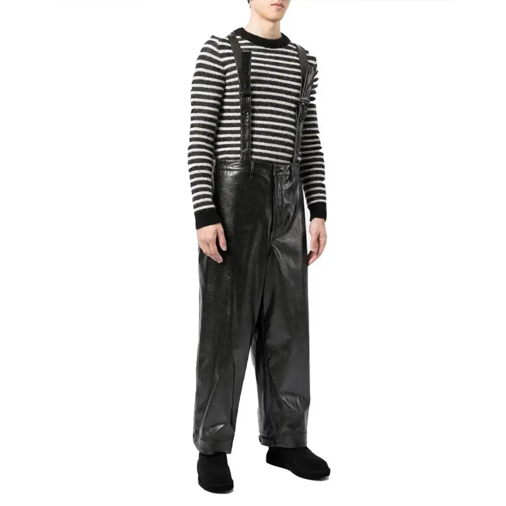 Men’s Black Leather Dungaree Jumpsuit-0