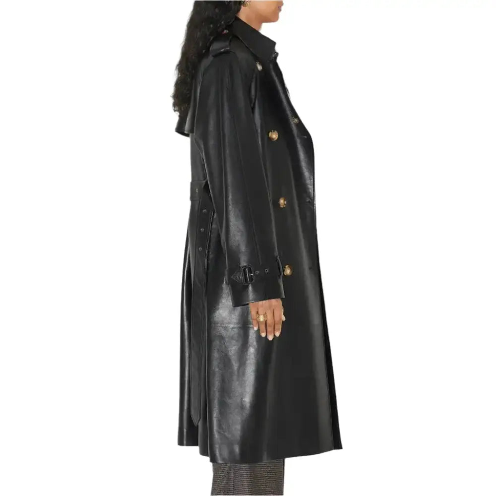 Women’s Statement Black Leather Trench Coat-2